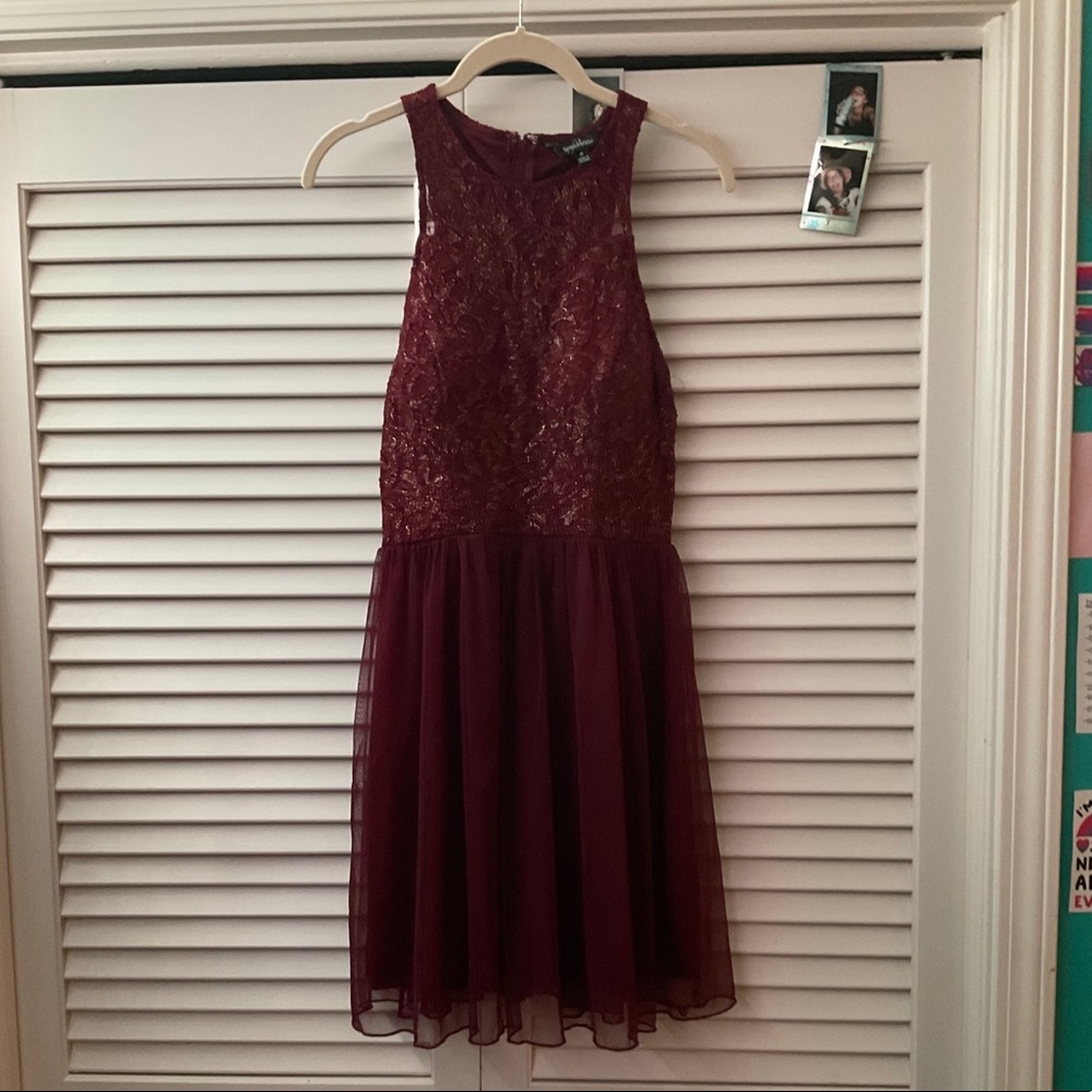 Burgundy and gold knee length formal dress